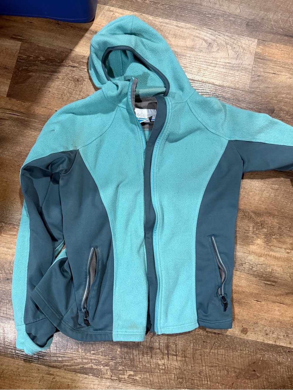 Columbia Teal and Dark Teal Hooded Fleece Jacket